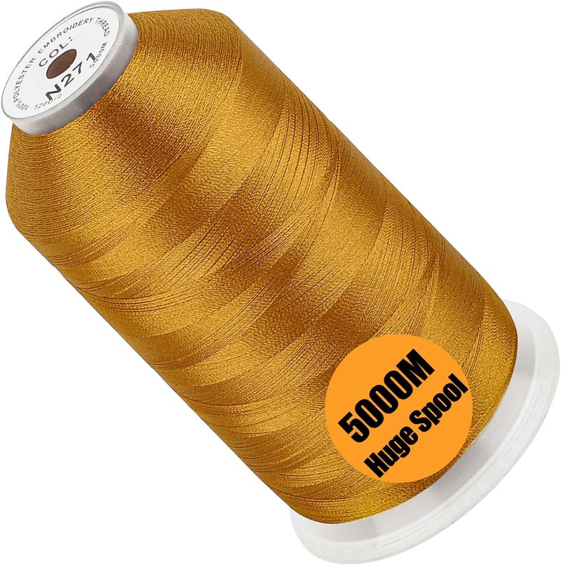 New brothread - Single Huge Spool 5000M Each Polyester Embroidery Machine Thread 40WT for Commercial and Domestic Machines - Yellow Ocher(Janome Color) - Image 1